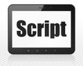 Programming concept: Tablet Pc Computer with Script on display Royalty Free Stock Photo