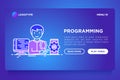 Programming concept with thin line icons: developer is coding program, app testing and optimization. Modern vector illustration, Royalty Free Stock Photo