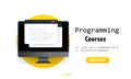 Programming courses illustration. Learning coding on computer. Cyber education course concept. Studying creating program software Royalty Free Stock Photo