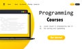 Programming courses illustration. Learning coding on laptop. Cyber education course concept. Studying creating program software.