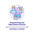 Programming and data science courses concept icon