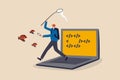 Programming debug search for application software bug and fix code concept, young nerd programmer, coder or software tester Royalty Free Stock Photo