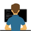 Programming developer. Young code geek, developing programmer character, it coding freelancer work flat illustration, networking