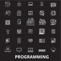 Programming editable line icons vector set on black background. Programming white outline illustrations, signs, symbols Royalty Free Stock Photo