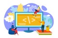 Programming education coding scrum team concept, programmers learn coding on computer vector illustration. People reate Royalty Free Stock Photo