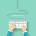 Programming flat cloud computing and social media background. Data storage network technology. Multimedia content and Royalty Free Stock Photo
