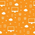 Programming flat icons seamless pattern on orange background