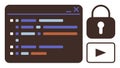 Secure Coding and Media Content Representation with Lock and Video Play Elements Royalty Free Stock Photo