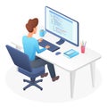 Programming isometric man vector illustration