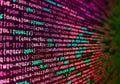 Programming Javascript on laptop computer screen. Big data concepts working in cyberspace environment. Programming source code Royalty Free Stock Photo