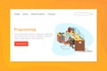 Programming Landing Page Template, Online Web Page, Mobile App Vector Illustration
