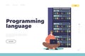 Programming language concept of landing page with sysadmin repairing adjusting network connection