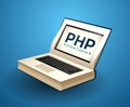 Programming language concept - PHP, CSS, XML, HTML, Javascript learning - book as laptop Royalty Free Stock Photo