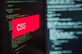 Programming language, CSS inscription on the background of computer code. Royalty Free Stock Photo