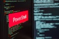 Programming language, PowerShell inscription on the background of computer code. Royalty Free Stock Photo