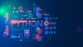 Programming language python. Education coding computer language python. Technology of software develop. Writing code, learning art Royalty Free Stock Photo