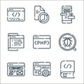 programming line icons. linear set. quality vector line set such as coding book, settings, wireframe, bug, php, coding, app Royalty Free Stock Photo