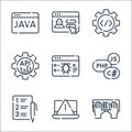 programming line icons. linear set. quality vector line set such as input, caution, development plan, coding language, bug, api, Royalty Free Stock Photo