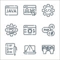 programming line icons. linear set. quality vector line set such as input, caution, development plan, coding language, bug, api,