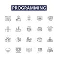 Programming line vector icons and signs. Scripting, Compiling, Algorithm, Debugging, Structuring, Syntax, Backend Royalty Free Stock Photo