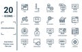 programming linear icon set. includes thin line login, seo configuration, seo management, api, cyberspace, seo keywords, ux de