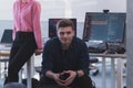Programming. Man Working On Computer In IT Office, Sitting At Desk Writing Codes. Programmer Typing Data Code, Working Royalty Free Stock Photo