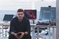 Programming. Man Working On Computer In IT Office, Sitting At Desk Writing Codes. Programmer Typing Data Code, Working Royalty Free Stock Photo