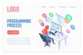 Programming process landing page isometric vector template Royalty Free Stock Photo