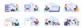 Programming scenes bundle with people characters. Royalty Free Stock Photo