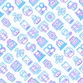 Programming seamless pattern with thin line icons: developer, code, algorithm, technical support, program setup, porting,