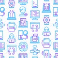 Programming seamless pattern with thin line icons: developer, code, algorithm, technical support, program setup, porting,