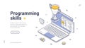 Programming Skills And Coding Tech Education Developer Online Course Isometric Web Banner Vector Template Royalty Free Stock Photo