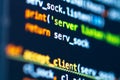 Programming software code on display computer. Developer work tool. Coding development process on screen Royalty Free Stock Photo