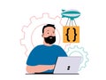 Programming software concept with character situation. Royalty Free Stock Photo
