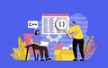 Programming software concept with modern flat design for web. Developers working with code on screens, creating new program Royalty Free Stock Photo