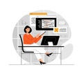 Programming and software development concept. Computer engineer writes code. Illustration with people scene