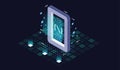 Programming and software development isometric illustration. Artificial intelligence automated process big data processing. Royalty Free Stock Photo