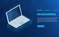 Programming and software development, program code on laptop screen, big data processing, computing isometric. Royalty Free Stock Photo