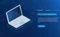 Programming and software development, program code on laptop screen, big data processing, computing isometric. Royalty Free Stock Photo
