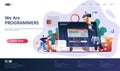 Programming software flat landing page template. Full stack software development, engineering, programming and testing web banner Royalty Free Stock Photo