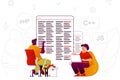 Programming software web concept. Developers create programs and applications. People scene with flat line characters design for Royalty Free Stock Photo
