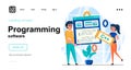 Programming software web concept. Team programmers creates software, programs, working together. Template of people scenes. Vector Royalty Free Stock Photo