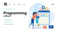 Programming software web concept. Woman develops layout of program Royalty Free Stock Photo