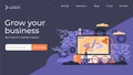 Programming tiny persons vector illustration landing page template design. Royalty Free Stock Photo