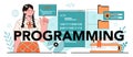 Programming typographic header. IT school education. Student write