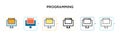Programming vector icon in 6 different modern styles. Black, two colored programming icons designed in filled, outline, line and