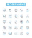 Programming vector line icons set. Programming, coding, scripting, coding language, algorithm, debugging, software