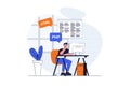 Programming web concept with character scene. Man working with php and html languages and making program. People situation in flat Royalty Free Stock Photo