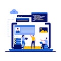 Programming and web design concept with character. Developer team coding computer software, multiplatform app, UX and UI. Modern Royalty Free Stock Photo