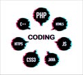 Programming, web development concept. Glitch icon. Code on the screen laptop. Vector illustration. Royalty Free Stock Photo
